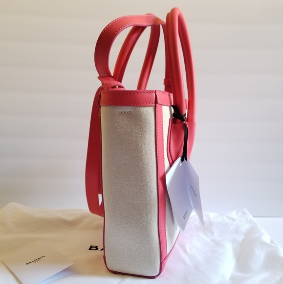 Balmain B-Army 24 Canvas Logo Shopper Crossbody Bag Natural Pink - Picture 9 of 13